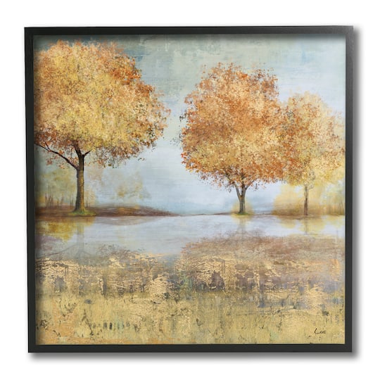 Stupell Industries Autumn Trees by Lake Countryside Landscape,12" x 12"